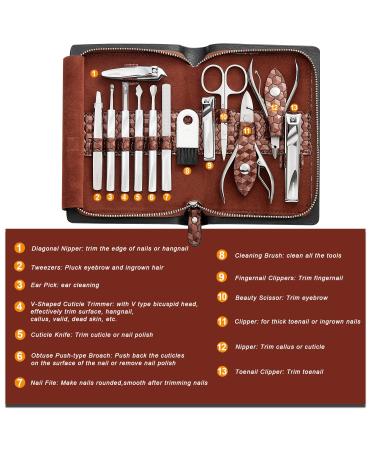Familife Manicure Set for Men - Professional 12PCS Nail Kit in Brown Leather Case - Buy Online on GoSupps.com