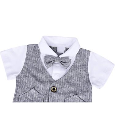 AmzBarley Baby Boys Gentlemans Tuxedo Rompers Suit in Grey | Kids Formal Outfit with Shirt, Pants, Vest, and Bowtie | 1-2 Years - Buy Online on GoSupps.com