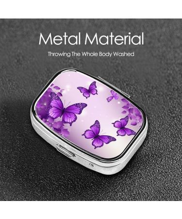 Purple Butterflies 2 Compartment Small Pill Case | Cute Travel Pill Box Organizer for Purse & Gifts - Buy Online on GoSupps.com
