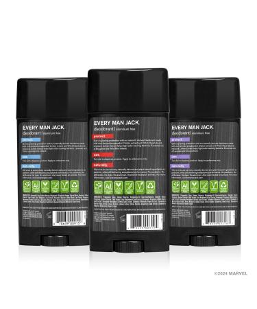 Every Man Jack Marvel Deodorant Variety Set - Includes 3 Aluminum Free Deodorants w/ Clean Ingredients & Incredible Scents - Spider-Man Black Panther Captain America Fresh Air Wakanda Herbs Citrus Flight - Buy Online on GoSupps.com