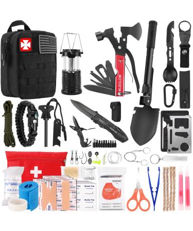 Survival Kit and First Aid kit, 160 Pcs Emergency Supplies Camping Accessories with Upgraded Molle Bag, Including Hatchet Shovel Pliers Lantern, Gifts for Men Outdoor Adventure Camping Hiking Hunting