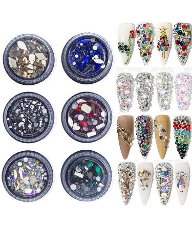 6 Boxes Mixed Colored Rhinestones for Nails - DIY Nail Art Kit with Multi Shaped Gems - AB Blue Red Green Gold Black - Perfect for Crafts, Clothes, Shoes, Jewelry - Buy Online on GoSupps.com