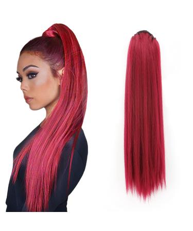 MEIRIYFA Red Ponytail Extension Long Straight Drawstring Ponytail Extensions for Women - 63 cm