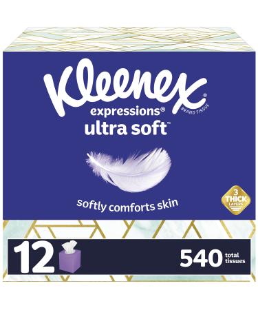 Kleenex Expressions Ultra Soft Facial Tissues, Soft Facial Tissue, 12 Cube Boxes, 45 Tissues per Box, 3-Ply (540 Total Tissues)