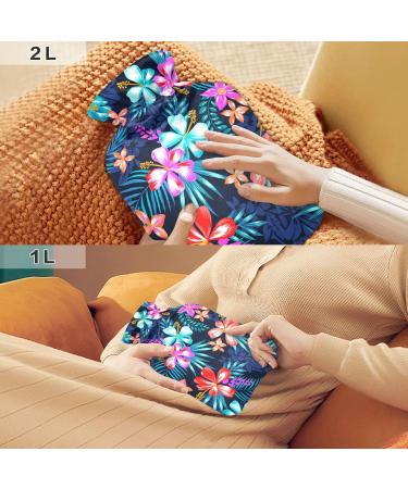 Tropical Leaves Hot Water Bottle 2L - Large Pain Relief Bag with Cover for Bed Hands & Feet - Buy Online on GoSupps.com