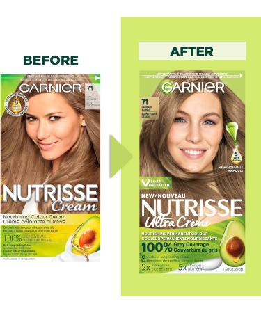 Garnier Nutrisse Ultra Cr me Permanent Hair Dye 100% Grey Coverage Vegan Formula Nourished Hair Long-Lasting Rich Colour 71 Dark Ash Blonde 1 Application Packaging May Vary BLONDE SHADES 71 Dark Ash Blonde - Buy Online on GoSupps.com