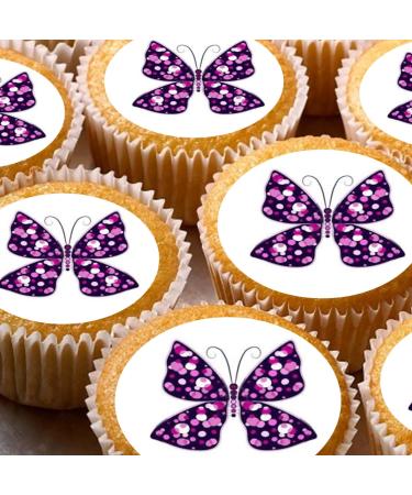 24 edible PRE CUT pink spot butterflies butterfly style kids childrens party decorations Wafer Paper Cupcake Fairy Cake Toppers