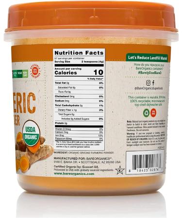 BareOrganics Turmeric Root Powder 8 Oz - Superfood Dietary Supplement - Buy Online on GoSupps.com