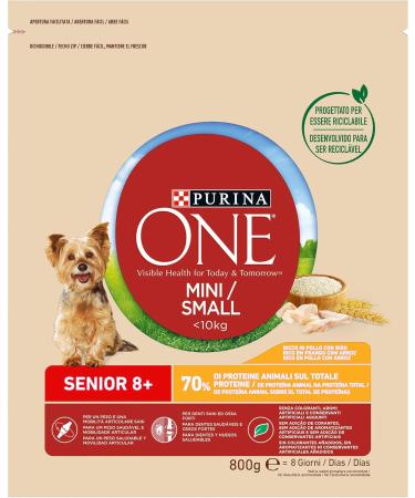 Purina ONE Mini 10 kg for Small Dogs with Dental Care with Chicken and Rice 8 Bags of 800 g - Buy Online on GoSupps.com