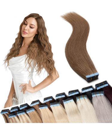 Tape in extensions real hair hair extension adhesive tape hair part 100% remy human hair (40 pieces+10pcs free tapes) light brown#6 14 "(35cm)