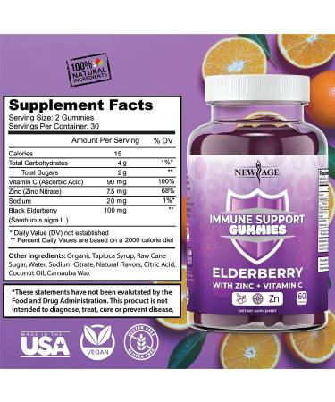 Immune System Support Gummies - Sambucus Black Elderberry with Vitamin C & Zinc - All Natural - 2 Pack 120 Count - Buy Online on GoSupps.com