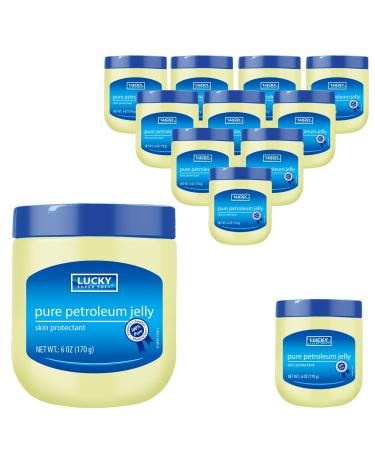 Lucky Super Soft Small Petroleum Jelly for Dry Skin Skin Protectant Jelly Forms Water-Resistant Barrier Against Moisture to Protect Cuts Scrapes and Burns 12-Jar Pack 6 Oz Each Unscented