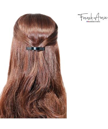 French Amie Curved Black Small 2.5 Celluloid Acetate Handmade Hair Clip with Golden Clasp - Buy Online on GoSupps.com