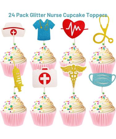 Nurse Cupcake Toppers Glitter 24 PCS Nursing School Graduation Grad Picks Medical Rn Nurse Party Cake Decorations Supplies - Buy Online on GoSupps.com