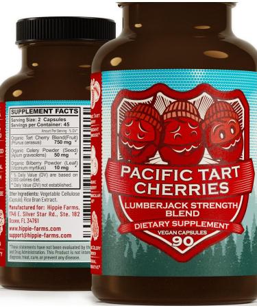 Hippie Farms Tart Cherry Capsules - USA Grown Lumberjack Strength Blend with Bilberry - 90 Vegan Pills, 90 Count - Buy Online on GoSupps.com