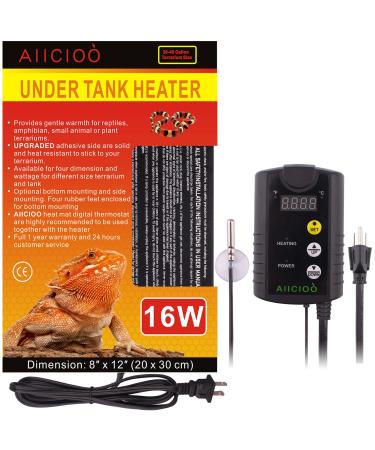 Aiicioo Under Tank Heater Thermostat - Reptile Heating Pad with Temperature Control Reptile Heat Mat for Combo Set for Hermit Crab Lizard Terrarium 8X12Inch Mat & Thermostat