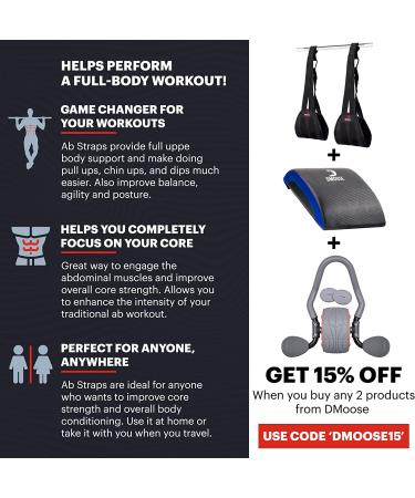 Moose Hanging Ab Straps: Rip Resistant Ab Slings for Pull Up Bars - Padded Arm Support for Ab Workouts - Ideal for Knee and Leg Raises - Men and Women - Black - Buy Online on GoSupps.com
