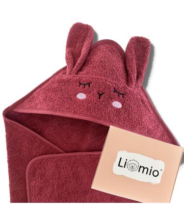 Liomio hooded towel baby Hase 100x100cm - Bordeauxrot - Baby towel with hood 100% cotton Oeko -Tex 100 soft cozy baby bath towel baby gift made in EU small children