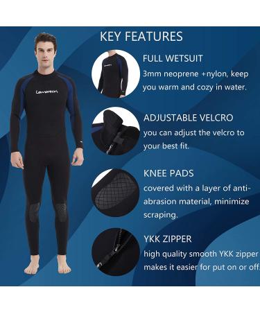 Lemorecn Men's Wetsuit Neoprene Full Body Diving Suit 3/2mm and 5/4mm - Black+Blue, Large | 16 Sizes Available - Buy Online on GoSupps.com