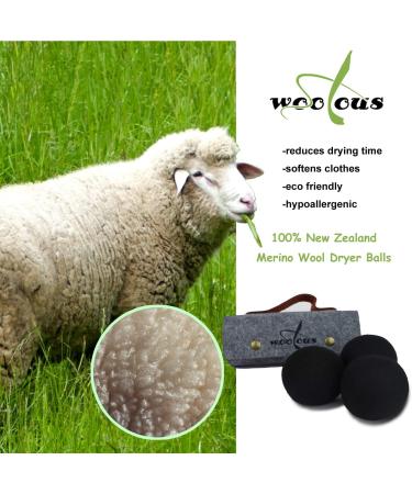 Woolous Black Dryer Balls - Eco-Friendly XL Organic Wool Laundry Set (3 Pack) - Premium Handmade New Zealand - Buy Online on GoSupps.com