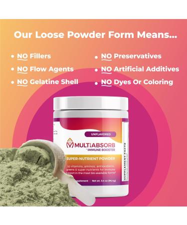 MultiAbsorb Immune Booster Multi-Nutrient Powder for Optimal Health & Immune Support Vitamins Minerals Antioxidants Eye Health No Fillers Natural Non-GMO 30 Servings (Unflavored) - Buy Online on GoSupps.com