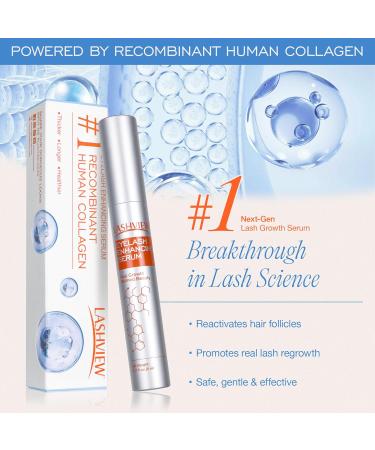LASHVIEW Eyelash Growth Serum (0.17fl.oz / 5ml) - RECOMBINANT HUMANIZED COLLAGEN Premium Lash Enhancer for Longer Safe & Effective Formula for Visible Results in 3 Weeks - Buy Online on GoSupps.com