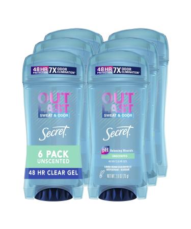 Secret Antiperspirant Deodorant for Women, Unscented, Clear Gel, Outlast Xtend, 2.6 Oz (Pack of 6) (Packaging May Vary) Unscented, Pack of 6