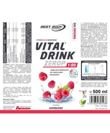 Best Body Nutrition Vital Drink Zerop - Sugar-Free Beverage Concentrate Makes 40 Liters - 500ml Raspberry Syrup - Original Flavor - International Shipping Available - Buy Online on GoSupps.com