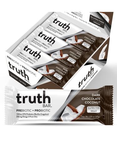 Truth Bar Healthy Snack, Omega 3 from Chia, Plant based, Prebiotics & Probiotics, High fiber, Low sugar, Keto, Kosher, Dark Chocolate, Vegan, Gluten Free, 12 Ct, 45g ea. Chocolate Coconut 12 Count (Pack of 1)