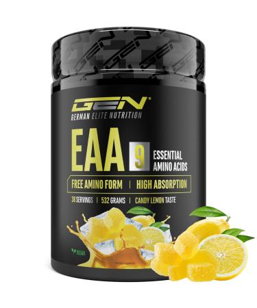GEN GERMAN ELITE NUTRITION EAA powder 532g (38 servings) - The 9 essential amino acids incl. histidine & BCAA - Human Code formula - Vegan - Very good solubility - Refreshing amino acid drink (Candy Lemon)