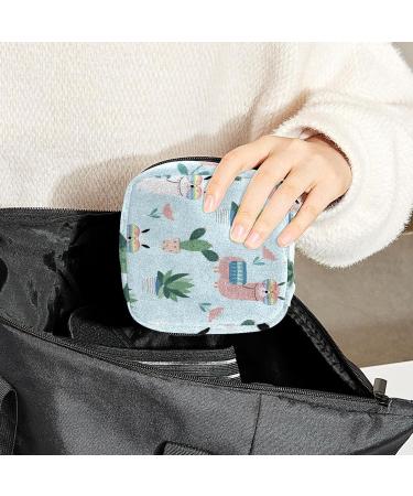 Alpaca and Succulents Period Bag - Sanitary Napkin Storage & Makeup Travel Pouch - Buy Online on GoSupps.com