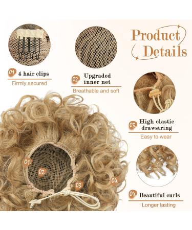 RUWISS Messy Bun Short Curly Drawstring Ponytail Extension - Light Golden Blonde - Buy Online on GoSupps.com