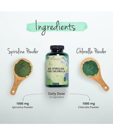 Organic Spirulina and Chlorella Capsules by Vegavero | 2000mg/Serving | 240 Capsules | Pure Spirulina Chlorella Powder | Vegan-Friendly | No Additives - Buy Online on GoSupps.com