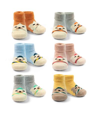 Moon Tree Baby Non Slip Winter Socks Boys With Grips Warm Socks Girls Thick Towelling Socks 6 Pairs 0-12 Months Bear Mix 5067