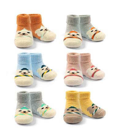 Moon Tree Baby Non Slip Winter Socks Boys With Grips Warm Socks Girls Thick Towelling Socks 6 Pairs 2-4 Years Bear Mix 5067