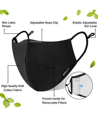 Euroca Cloth Face Mask 3 Layer Reusable Washable and Adjustable with Filter Pocket for Adult -1 Pack with 2 Filters included Black 1 count (Pack of 1) - Buy Online on GoSupps.com