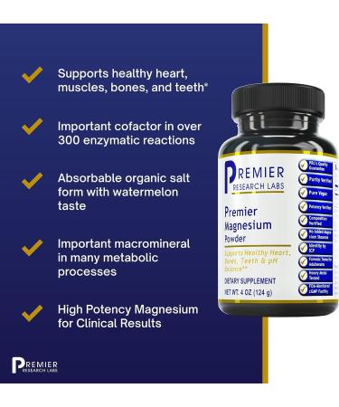 Premier Research Labs Magnesium Lactate Powder - Highly Absorbable Watermelon Flavor - Supports Heart, Bones, Teeth & pH Balance - 4 Oz - Buy Online on GoSupps.com