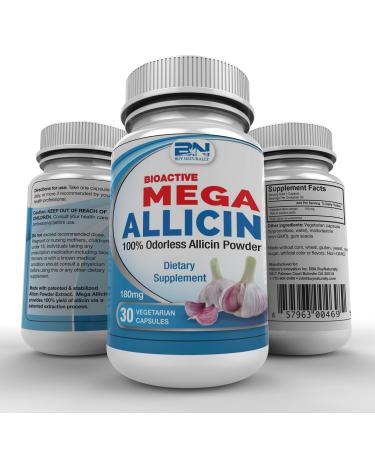 BuyNaturally Mega Allicin 100% Stabilized Allicin from Garlic | 180,000mcg (180mg) Vegetarian-Capsule, Odorless, Non-GMO, and Gluten-Free (30 Count) 30 Count (Pack of 1)