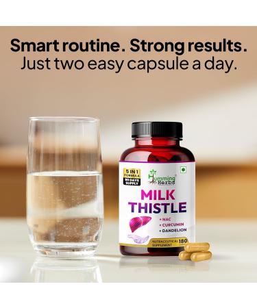 Humming Herbs Milk Thistle Supplement 1000Mg 5-in-1 Formula with NAC Curcumin Dandelion & Black Pepper 180 Capsules - Buy Online on GoSupps.com