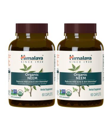 Himalaya Organic Neem, Mild Acne Relief for Clear, Smooth & Radiant Looking Skin, 600 mg, 60 Caplets, 4 Month Supply, 2 Pack - Buy Online on GoSupps.com