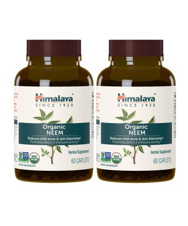 Himalaya Organic Neem, Mild Acne Relief for Clear, Smooth & Radiant Looking Skin, 600 mg, 60 Caplets, 4 Month Supply, 2 Pack