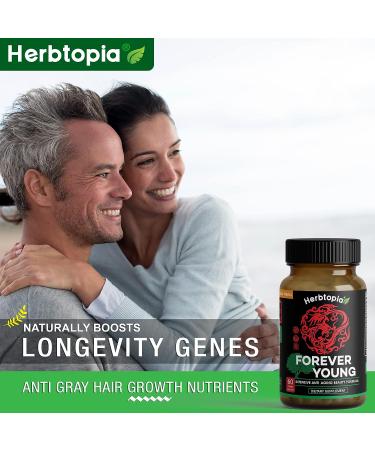 Herbtopia Forever Young Longevity Supplement - Immunity Support & Anti Gray Hair with Ginseng, Astragalus, Lions Mane, Reishi Mushroom, Codonopsis | Organic - Buy Online on GoSupps.com