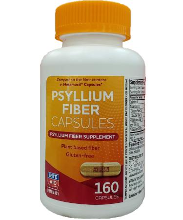 Rite Aid Psyllium Fiber Capsules Psyllium Fiber Supplement 160 Count | Constipation Relief | 100% Natural Psyllium Husk Fiber | Helps Restore Regularity | Promotes Heart & Digestive Health