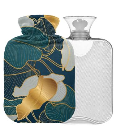 Naanle hot water bottle with cover vintage palm leaf Transparent hot water bottle 2l large hot hot water bottle for pain relief back hand feet heat heat and cold therapy