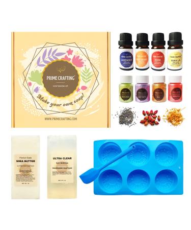 Soap Making Kit - Premium Set for Soap Making - Melt and Pour Shea Butter Soap Base - Ultra Clear Soap Base 2 LB Mica Powder - Essential Oils Mold Kit for Families - Soap Making Set for Beginners