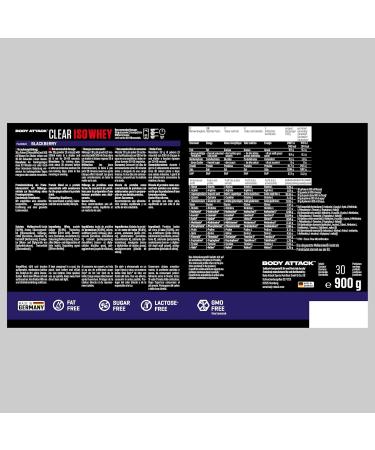 Body Attack Clear Iso Whey - Blackberry 900g | Refreshing Protein Isolate - 24g Protein 11 400mg EAAs Sugar & Fat-Free - Made in Germany | International Shipping Available - Buy Online on GoSupps.com