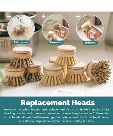Jungle Culture Eco-Friendly Bamboo Dish Brush Set - 4 Piece Kitchen Cleaning Brushes with 3 Replacement Heads - Long Handle Wooden Brush for Pans, Plates, and Dishes - Buy Online on GoSupps.com