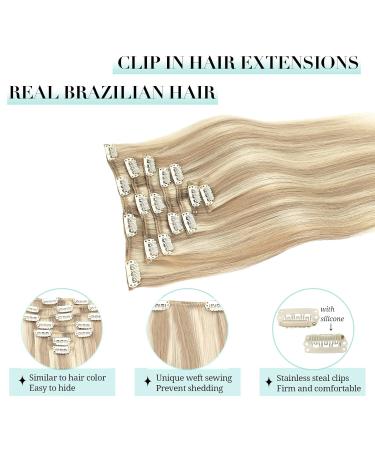 Doores Real Hair Clip-In Extensions 45cm 18 inch - 120g Dirty Blonde Highlights | Remy Human Hair 7 Pieces for a Full Head - Buy Online on GoSupps.com
