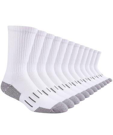 Heatuff Mens 6 Pairs Crew Athletic Work Socks Performance Cushion Moisture Wicking Socks A-white 6 Pairs