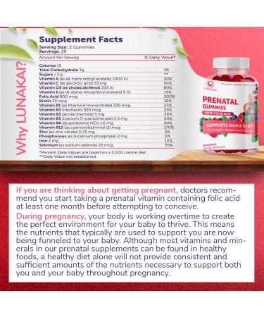 Prenatal Vitamin Gummies with Iron & Folic Acid - Non-GMO Chewable Multivitamin for Women - 30 Day Supply, 60 Count - Gelatin & Corn Syrup Free - Buy Online on GoSupps.com